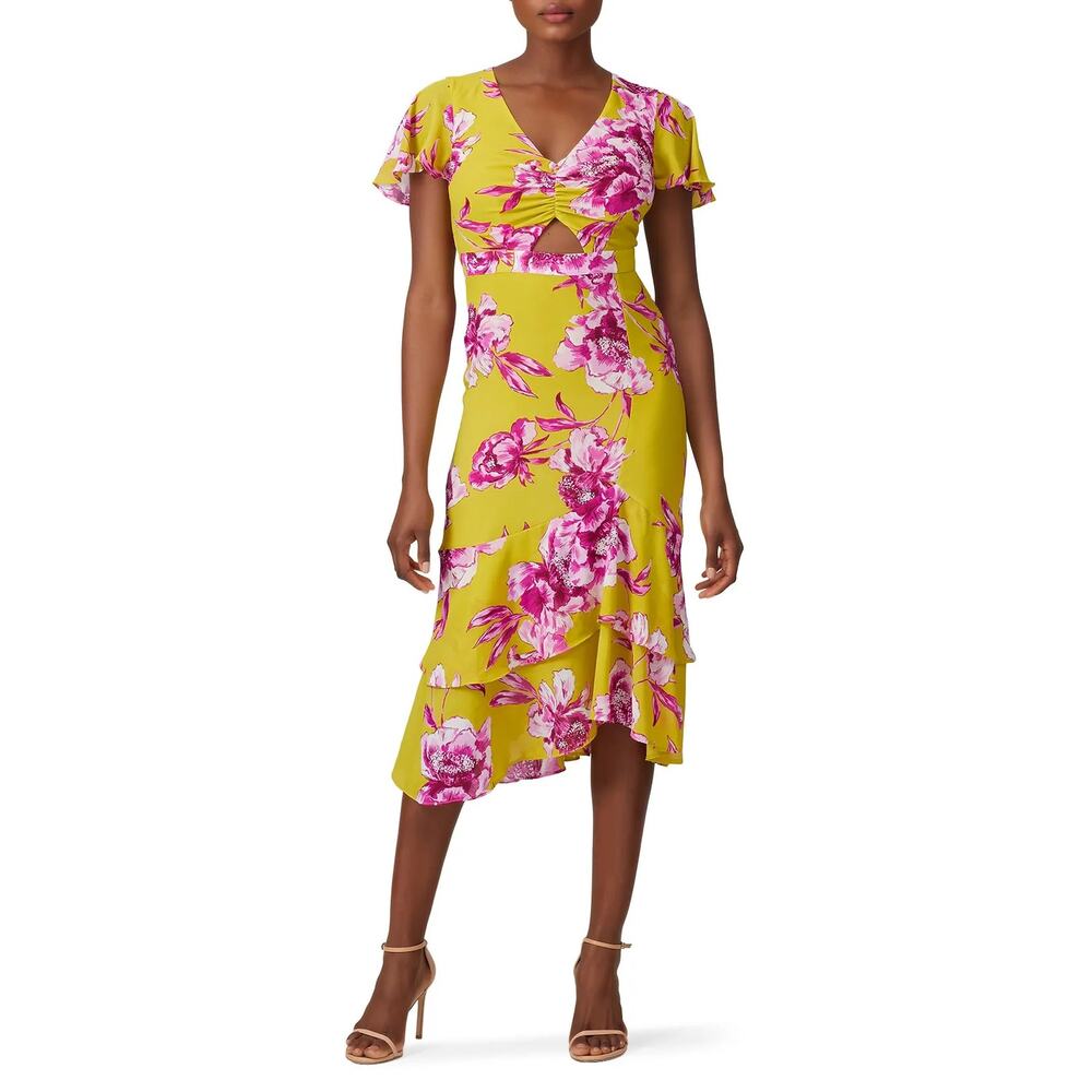 NWOT Great Jones Citron Yellow Floral Keyhole Front Ruffle Summer Dress Size 6